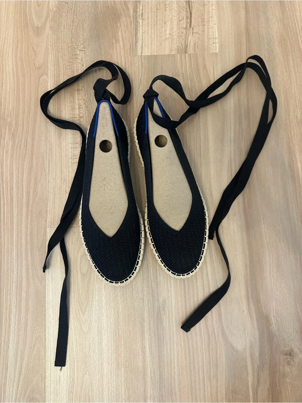 Rothy’s Boardwalk Black Ankle-Tie Espadrille Flats - Women size 9.5